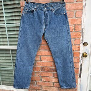 Vintage 90s Levis 501 Blue Button fly Denim Made in USA Jeans Actual 35x31
